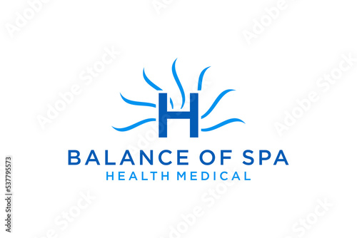 Lotus flower logo design H letter initial wellness spa massage healthcare medical icon symbol