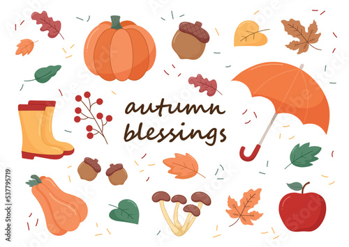 Set of Autumn Blessings. Vector illustration 