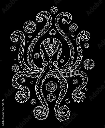 Octopus hand drawing vintage engraving illustration on white backgroud