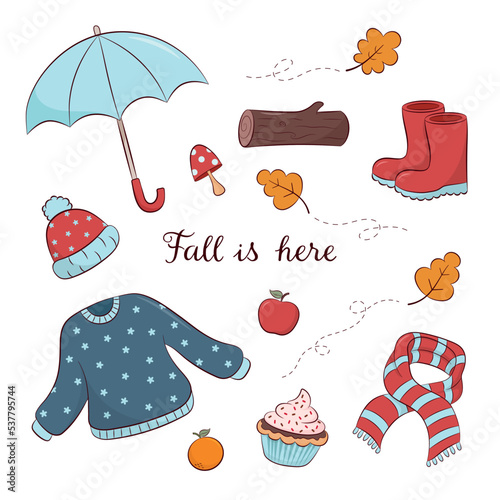 Set of fall elements. Vector illustrations