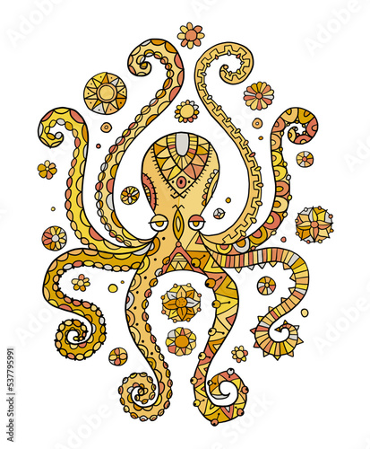 Octopus hand drawing vintage engraving illustration on white backgroud