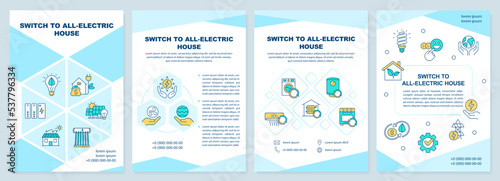 Switch to all-electric house brochure template. Efficient home. Leaflet design with linear icons. Editable 4 vector layouts for presentation, annual reports. Arial-Black, Myriad Pro-Regular fonts used