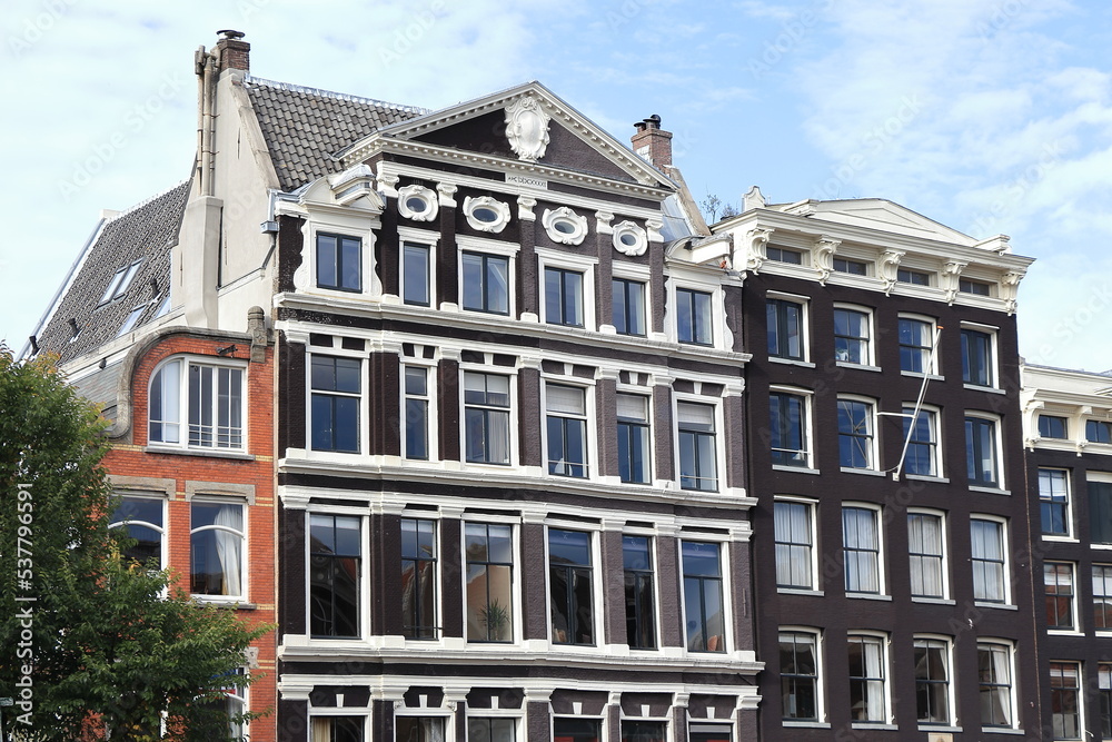 Fototapeta premium Amsterdam Herengracht Canal Historic House Facade with Pediment, Netherlands