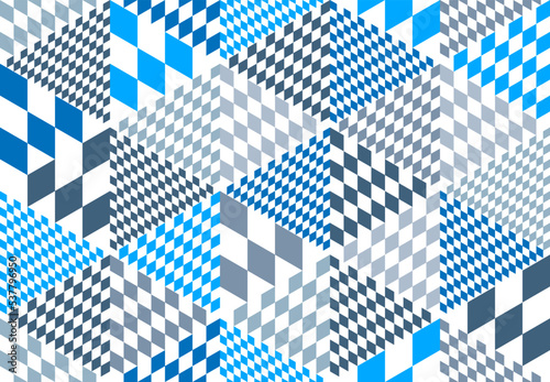 Seamless isometric rhombus and triangles geometric pattern, 3D cubes vector tiling background, architecture and construction, wallpaper design.