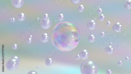 Cosmetics Serum bubbles on defocus background. Collagen bubbles Design. Moisturizing Essentials and Serum Concept. Vitamin for personal care and beauty concept. 3D rendering 