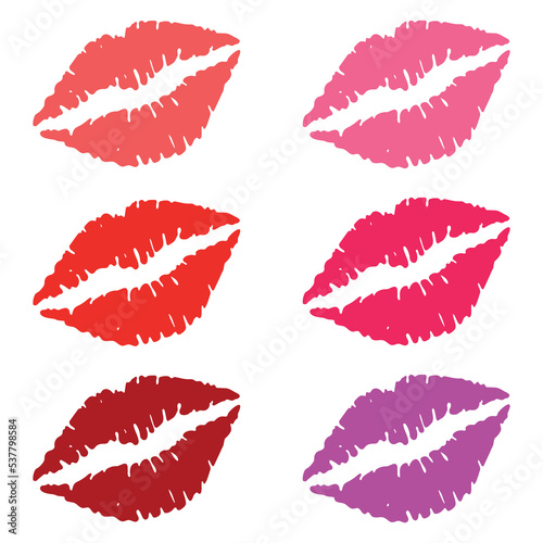 Lipstick kiss print isolated vector. red lips vector set. Different shapes of female sexy red lips. Sexy lips makeup, kiss mouth. Female mouth. Print lips kiss vector background.