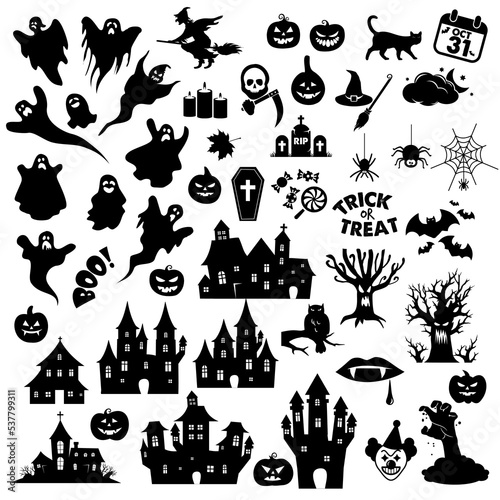 Beautiful and big collection, set of halloween spooky silhouettes vector illustration