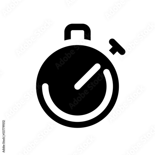 Stop watch black glyph ui icon. Countdown tool. Note time. Sport competition. User interface design. Silhouette symbol on white space. Solid pictogram for web, mobile. Isolated vector illustration
