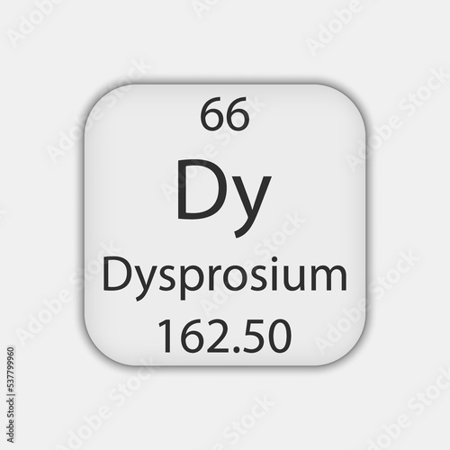Dysprosium symbol. Chemical element of the periodic table. Vector illustration.