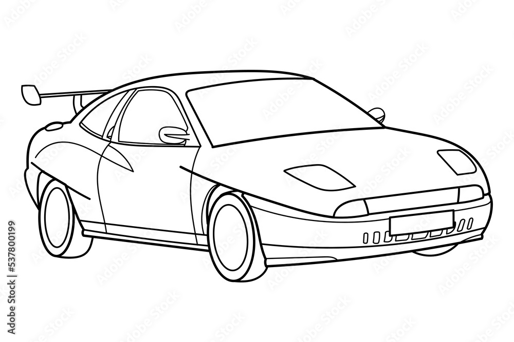 Outline drawing of a classic sport car from front and side view. Vector doodle illustration