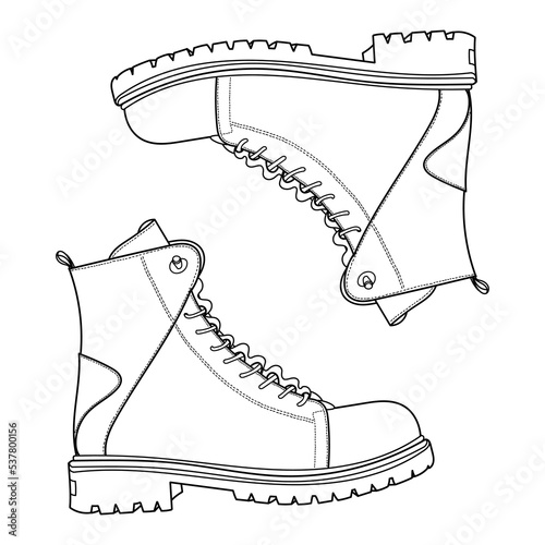 Hand drawn woman boots shoes. Doodle vector illustration. Front view