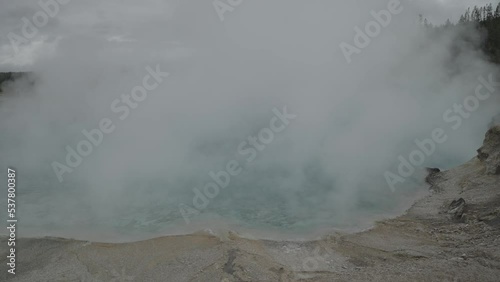 Excelsior Geyser Crater in Yellowstone National Park Wyoming Hot Spring Cloudy Day photo