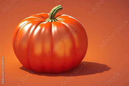 Pumpkins and autumn vegetables falling from wooden rattan basket on orange background 3D Rendering, 3D Illustration