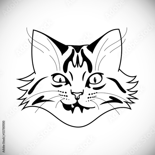Outline funny grinning striped cat