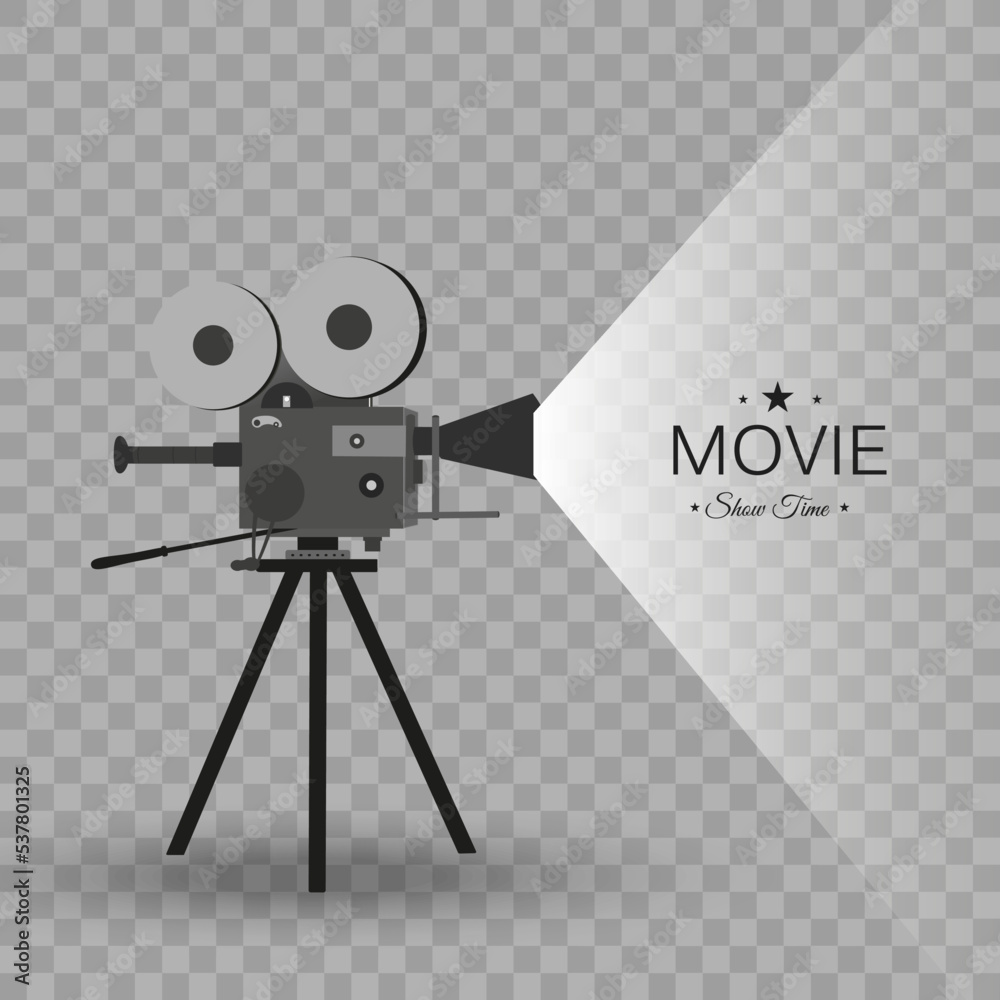 Obraz premium Movie camera, vector illustration. Installed on a transparent background.Cinema equipment.