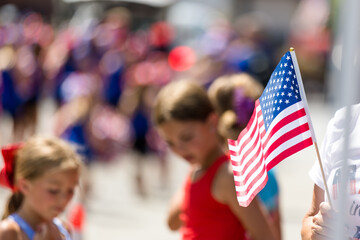 American Flag, Fourth of July Parade, United States of America, Small Town Parade with spectators in background