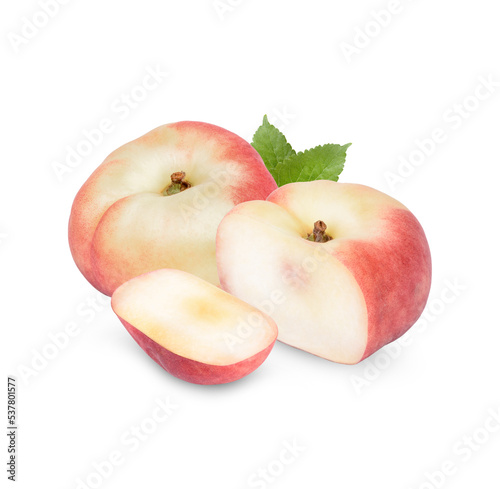 Fresh donut peach with leaves isolated on transparent background. (.PNG)