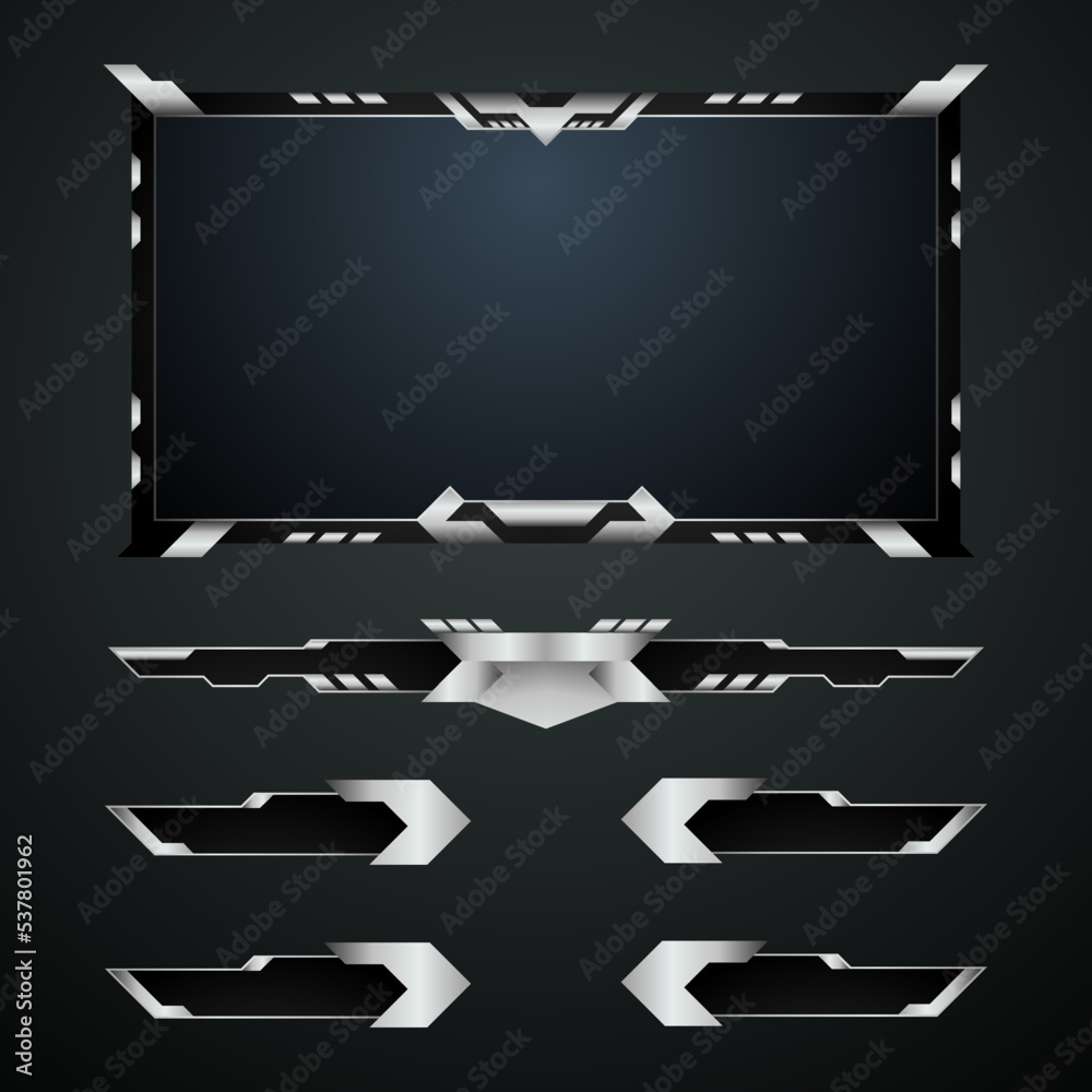 Metallic silver border game interface stream overlay, facecam frame