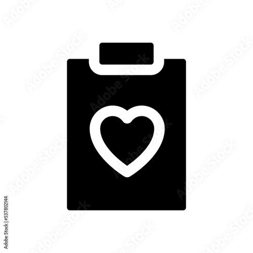 Health record black glyph ui icon. Medical history. Heart checkup plan. User interface design. Silhouette symbol on white space. Solid pictogram for web, mobile. Isolated vector illustration