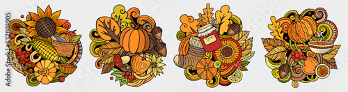 Autumn cartoon vector doodle designs set