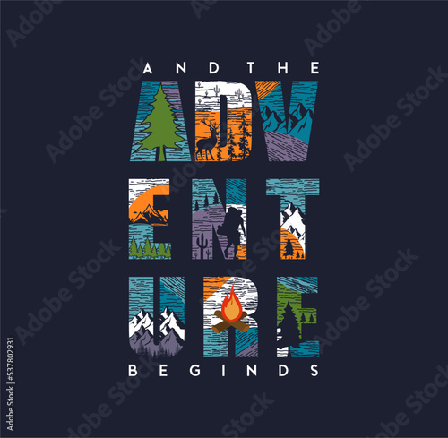 And The Adventure Begins, Outdoors Vintage T shirt,sweatshirt,hoodie, design print ready template vector art. 