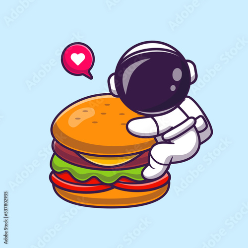 Cute Astronaut Hug Burger Cartoon Vector Icon 
Illustration. Science Food Icon Concept Isolated Premium 
Vector. Flat Cartoon Style