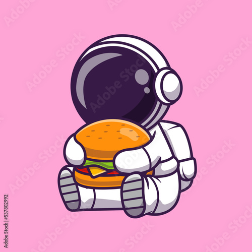 Cute Astronaut Eating Burger Cartoon Vector Icon 
Illustration. Science Food Icon Concept Isolated Premium 
Vector. Flat Cartoon Style