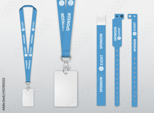 mockup of lanyard and wristbands for identification and access to events. Security and control elements