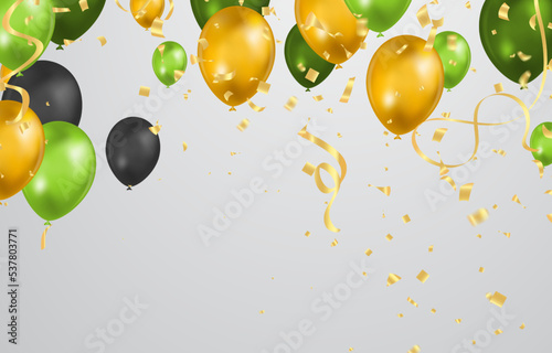Realistic colorful helium balloons isolated on background. Party decoration frame for birthday, anniversary, celebration. message presentations or identity layouts. Graphic template and ideas.