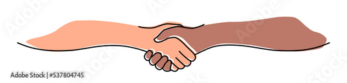 Handshake, agreement, introduction banner hand drawn with single line