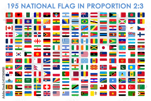 All national flags of the world with names - high quality vector flag isolated on white background