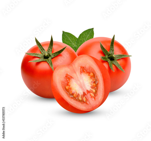 Fresh tomatoes with leaves isolsted on transparent background (.PNG)