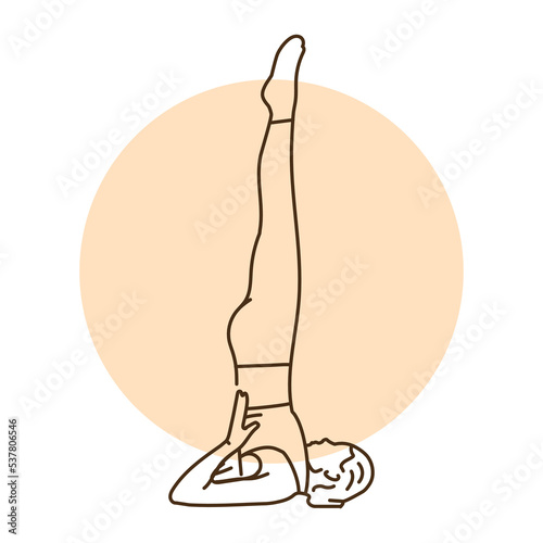 Sarvangasana pose of birch trees color line illustration. Pictogram for web page