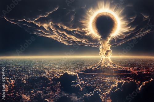 3d Rendering of concept of a third nuclear world war with giant bombs, destroying countries, continents and the earth