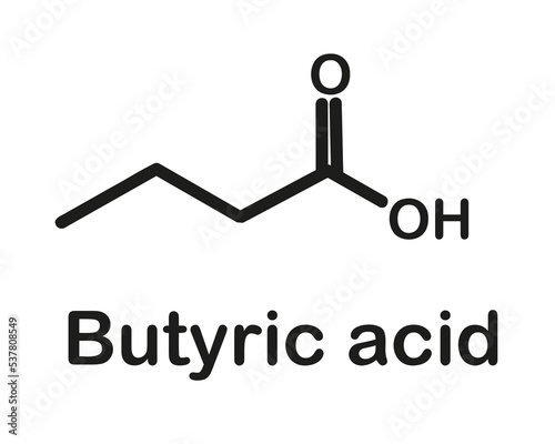 Chemical structure of butyric acid. Vector illustration photo
