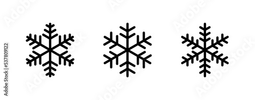 Set of snowflake outline icons isolated on white background. Decorative elements for Christmas and New Year design. Vector graphics