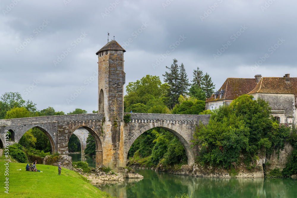 Pont Vieux, bridge in Orthez, New Aquitaine, Departement Pyrenees Atlantiques, France