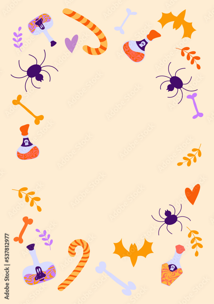 Vector set of Halloween party invitations or greeting cards with handwritten calligraphy and traditional symbols. Vector illustration