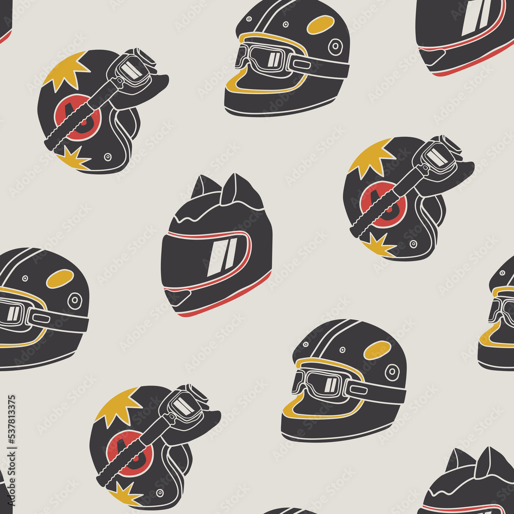 Various motorcycle or scooter Helmets. Crash helmet with googles, visor