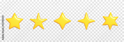 Vector set of glossy stars on an isolated transparent background. Yellow stars of different shapes PNG. Website design.