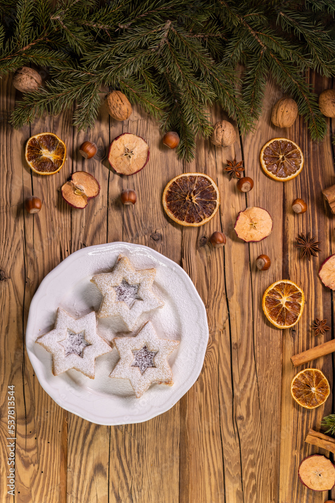 still life of Christmas linzer cookies still life of Christmas linzer cookies