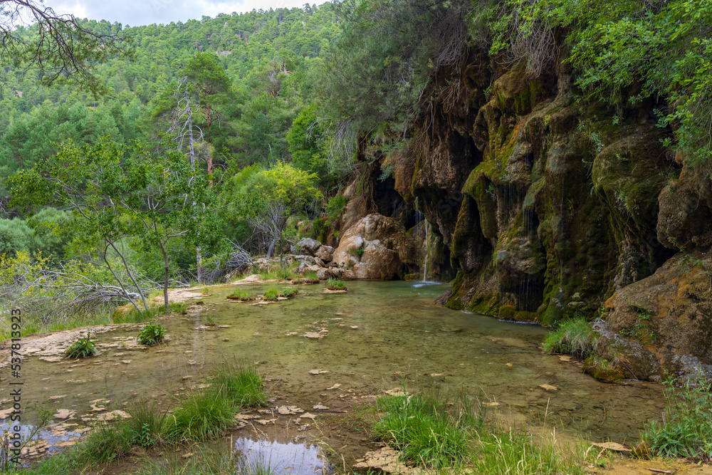 The spring of river Cuervo (Nacimiento del Rio Cuervo) in Cuenca, Castilla La Mancha, Spain The spring of river Cuervo (Nacimiento del Rio Cuervo) in Cuenca, Castilla La Mancha, Spain