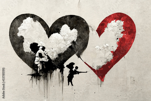 Murais de parede Digital ink graphic stencil artwork featuring two hearts
