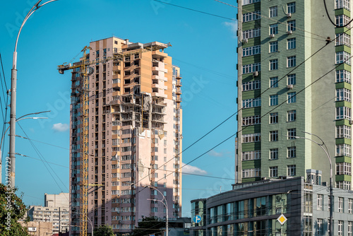 A destroyed residential building by a russian rocket in Kyiv, the capital of Ukraine