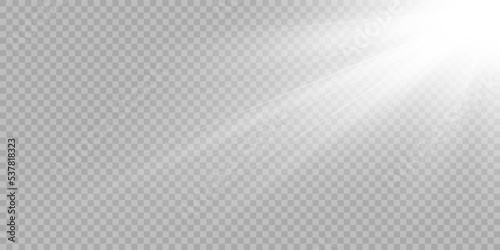 Shining sun glare rays, lens flare vector illustration. Sunlight glowing png effect. White beam sunrays sky background	