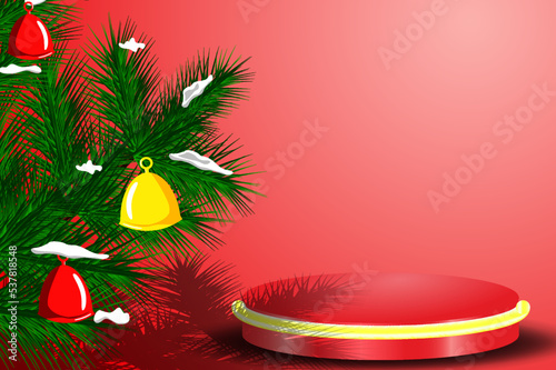 christmas podium with christmas tree
