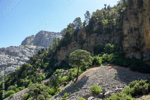 View of the mountain cliffs of the Green Canyon. Landscape of Green canyon, Manavgat, Antalya, Turkey