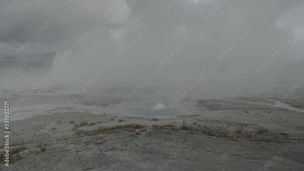 Fountain Paint Pot Trail Hot Springs and Geyser in Supervolcano Yellowstone National Park Wyoming Hot Spring Cloudy Day Fountain Paint Pot Trail Hot Springs and Geyser in Supervolcano Yellowstone National Park Wyoming Hot Spring Cloudy Day