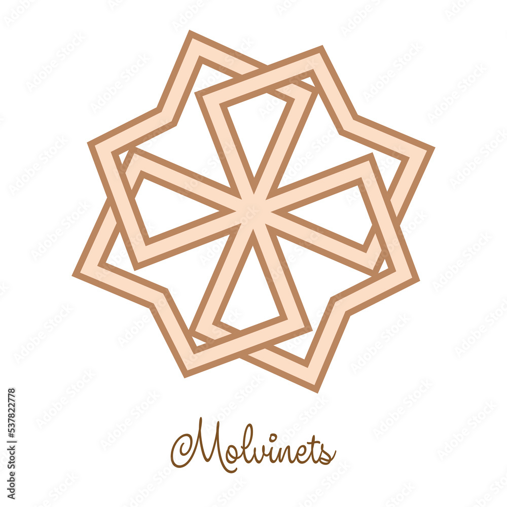 Molvinets, a Slavic symbol decorated with Scandinavian weaving ornaments. Beige trendy, design with runes Molvinets, a Slavic symbol decorated with Scandinavian weaving ornaments. Beige trendy, design with runes