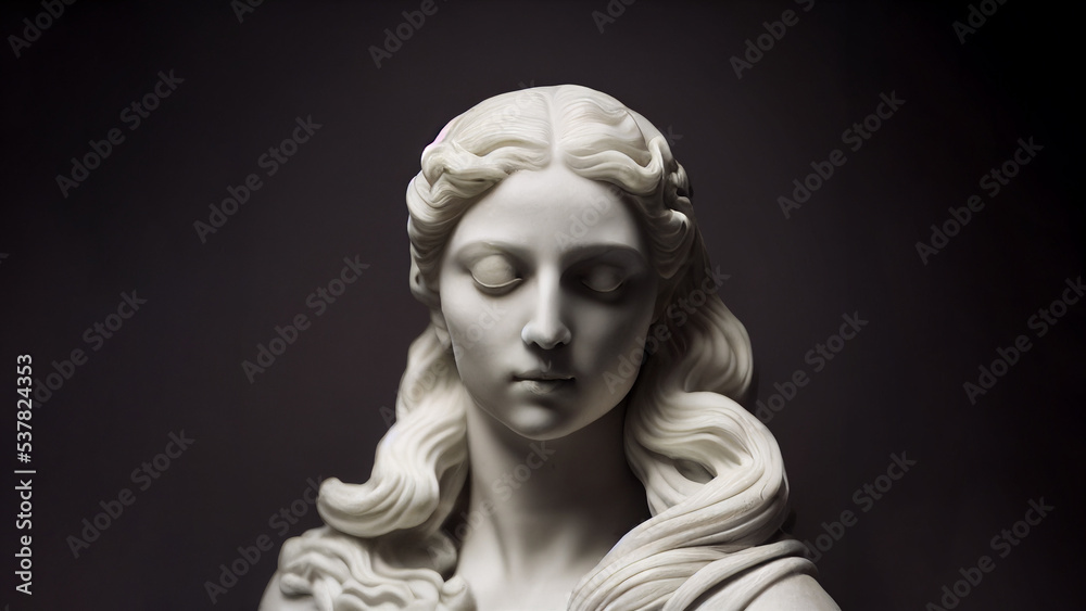 3D illustration of a Renaissance marble statue of Selene. She is the goddess and the personification of the Moon, Selene in Greek mythology, known as Luna in Roman mythology. - obrazy, fototapety, plakaty 